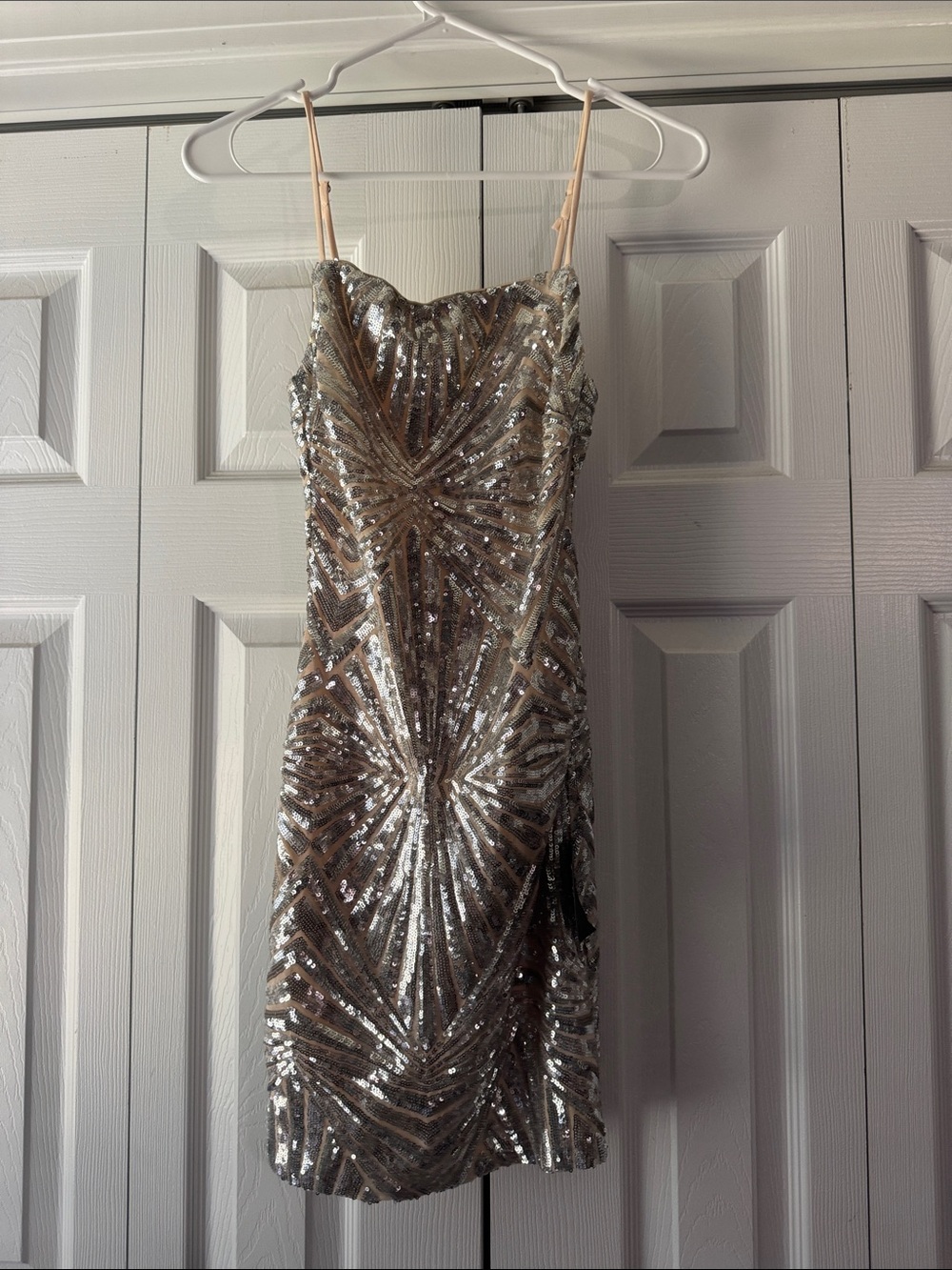 Lulus Sequin Sheath Dress in Champagne and Silver